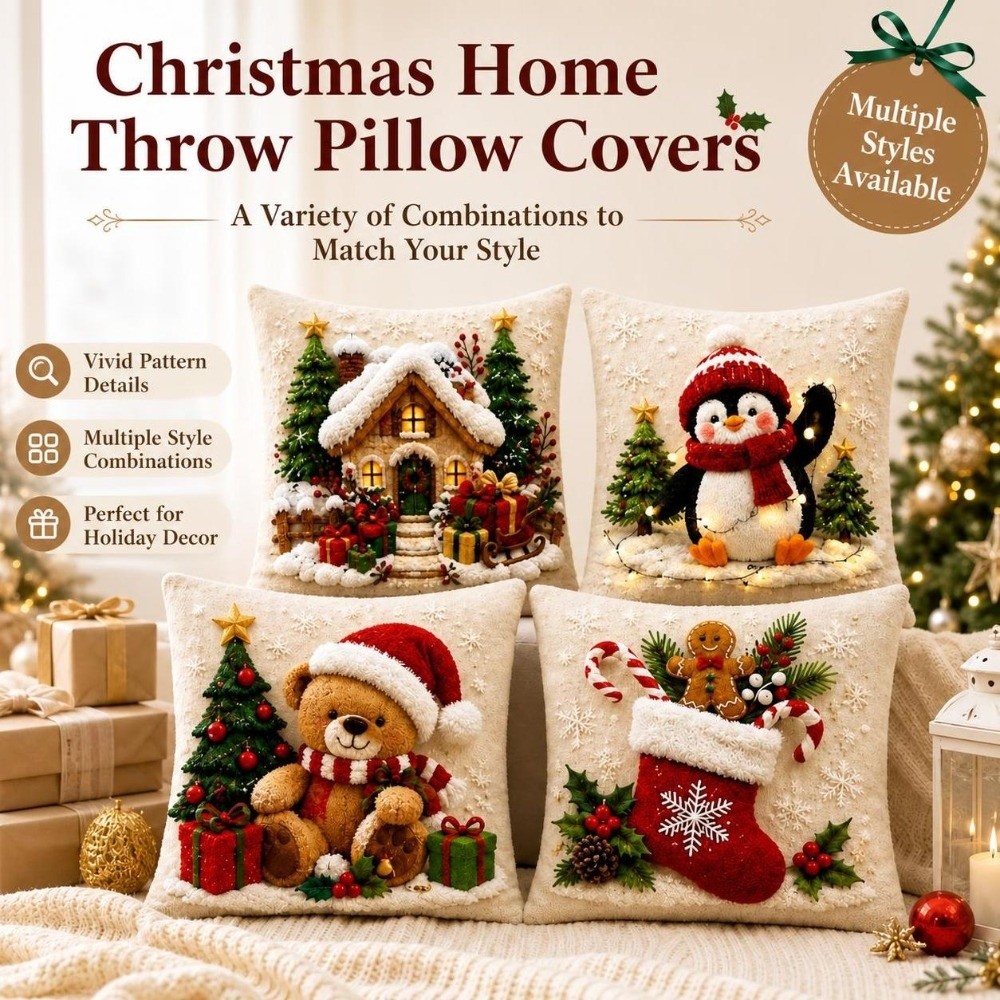 Home Textiles Towel Set - Set di 4 Federe Natalizie 45x45cm