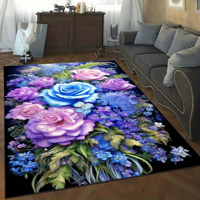 Your Home Textiles - Tappeto floreale con rose blu e