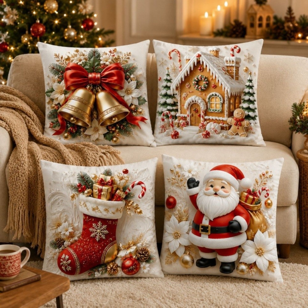Home Textiles Towel Set - Set di 4 Federe Natalizie 45x45cm