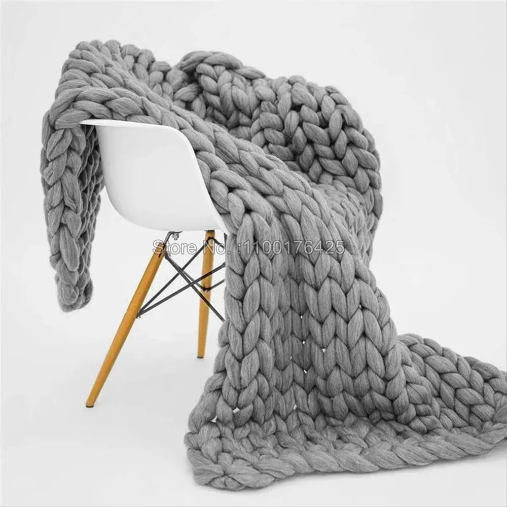 Throw Blanket Chunky Knit - Coperta Morbida in Maglia Grigia, Coperta